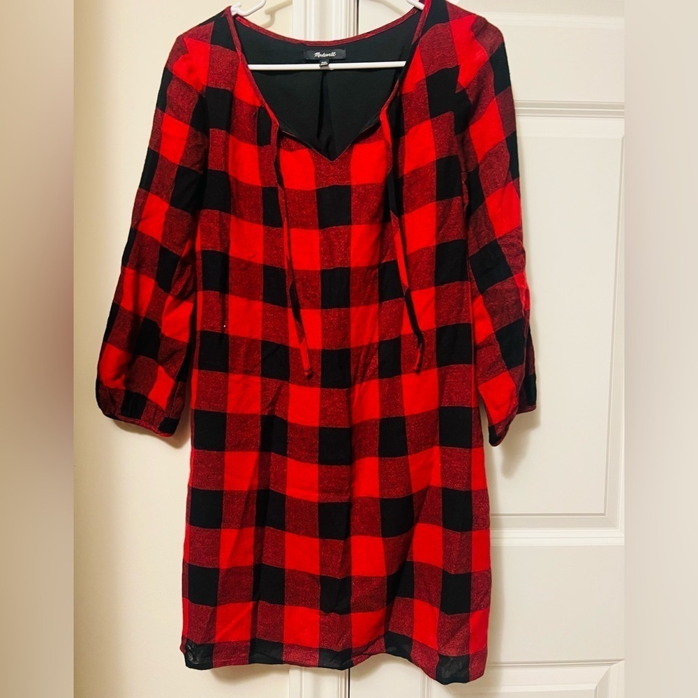 Beautiful red and black plaid Madewell dress/tunic in xxs - Picture 1 of 5